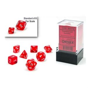 Set Mini Dadi - Translucent Red/White  Set 7 dadi