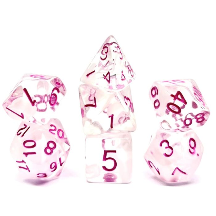 Set di 7 Dadi Transparenti - Pink Princess