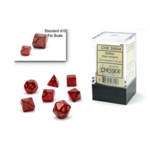 CHX 20504 - Set 7 Dadi Poliedrici MINI - Glitter Ruby/Gold