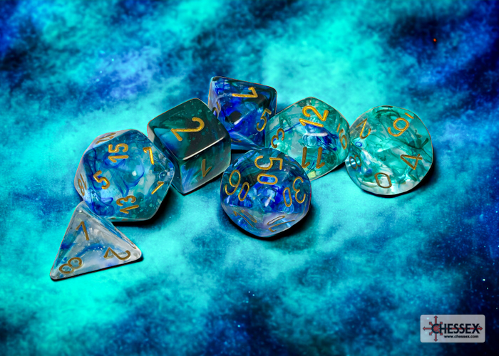 CHX 27556 - Nebula Oceanic/gold Luminary Polyhedral 7-Dice Set
