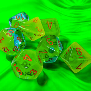 CHX 26470 - Gemini Plasma Green-Teal/orange Luminary Polyhedral 7-Dice Set