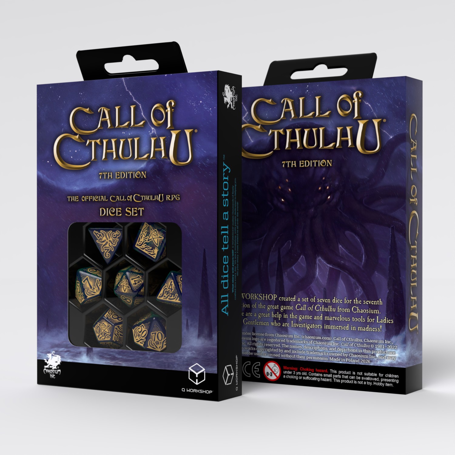 Q Workshop - Call of Cthulhu (7th Ed): Blue-green & Gold 7pc RPG Dice Set - immagine 2