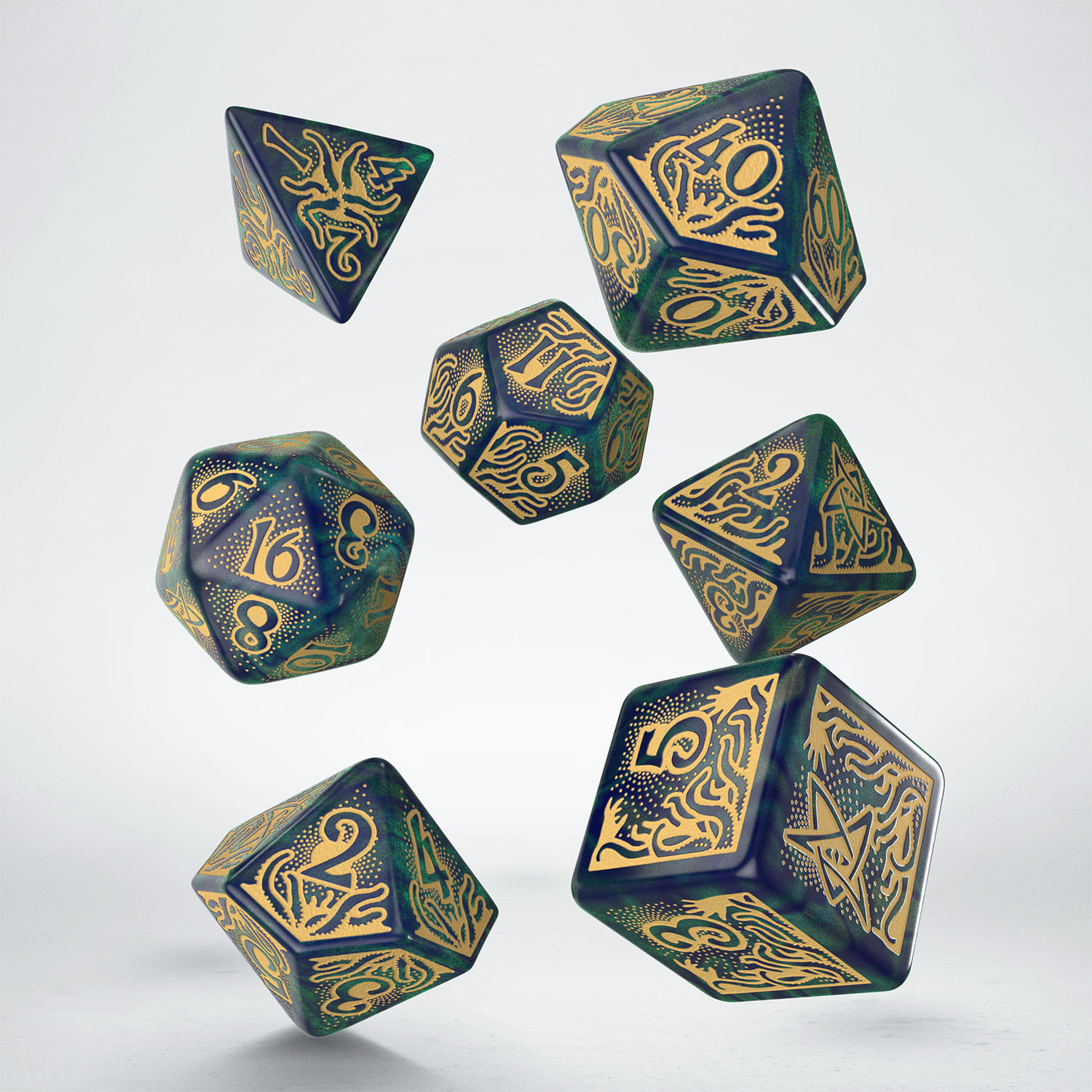 Q Workshop - Call of Cthulhu (7th Ed): Blue-green & Gold 7pc RPG Dice Set