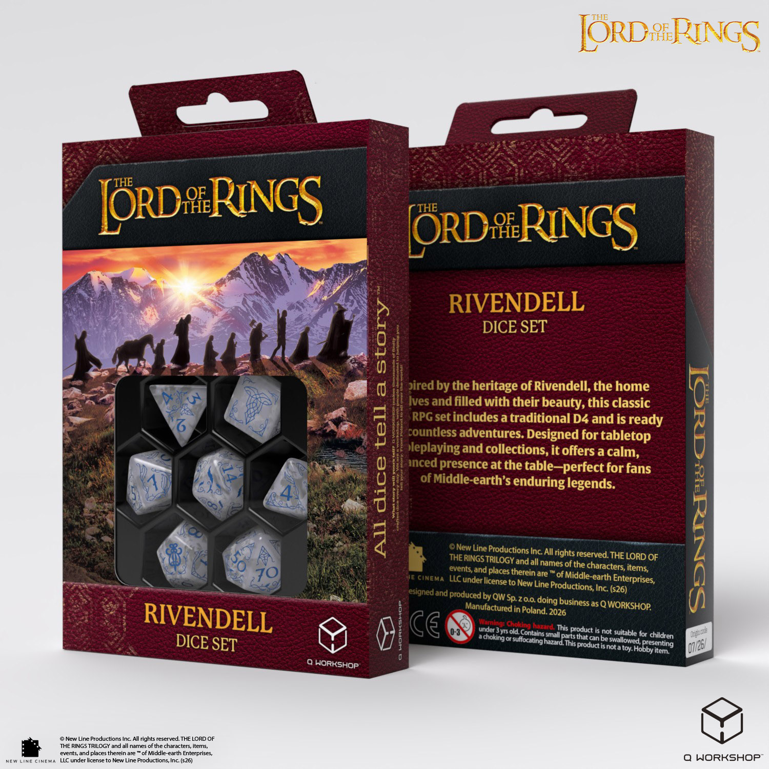 Q Workshop - The Lord of the Rings: 7pc RPG Dice Set: Rivendell - Stone - immagine 2