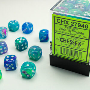 CHX27946 Festive Waterlily/white 12mm d6  (36 dice)