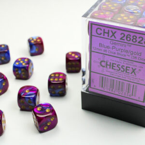 CHX26828 Gemini Blue-Purple/gold 12mm d6  (36 dice)