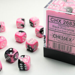 CHX26830 Gemini Black-Pink/white 12mm d6  (36 dice)