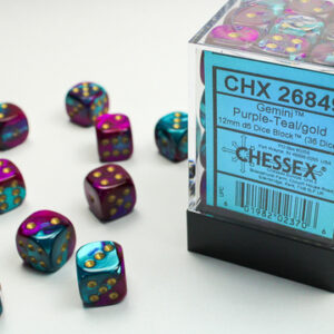 CHX26849 Gemini Purple-Teal/gold 12mm d6  (36 dice)