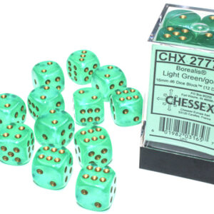 CHX27775 Borealis Light Green/gold Luminary 16mm d6  (12 dice)