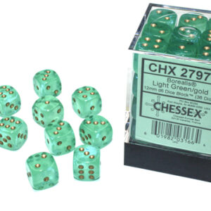 CHX27975 Borealis Light Green/gold Luminary 12mm d6  (36 dice)