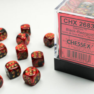 CHX26833 Gemini Black-Red/gold 12mm d6  (36 dice)