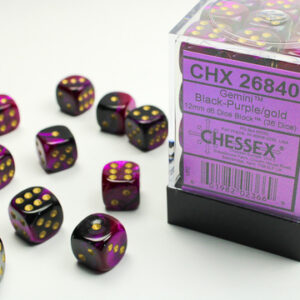 CHX26840 - Gemini Black-Purple/gold 12mm d6 Dice Block (36 dice)