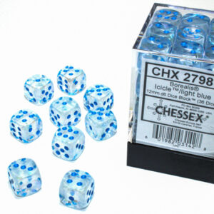 CHX27981- Borealis Icicle/light blue Luminary 12mm d6 Dice Block (36 dice)