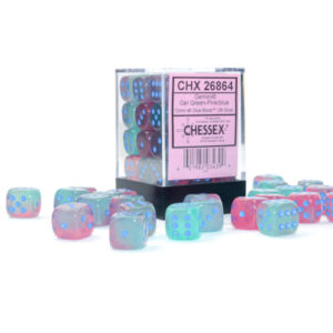 CHX26864 - Gemini Gel Green-Pink/blue Luminary 12mm d6 Dice Block (36 dice)